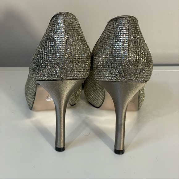 Nina Silver Glitter Fabric Leather Sole Stiletto Heel Slip On Pump Shoe Sz 8 - Picture 9 of 13
